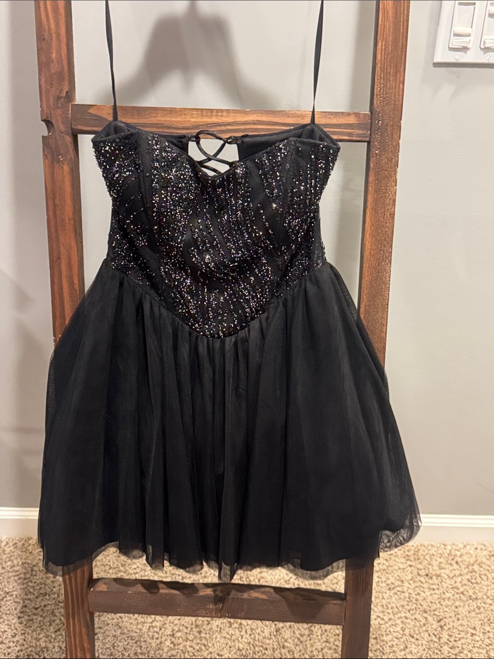 Black Strapless Sequin Tulle Party Dress